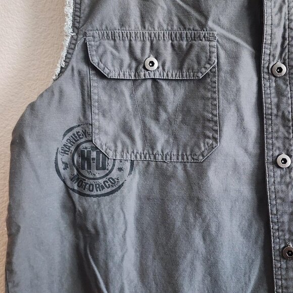 Harley-Davidson Sleeveless Shirt Mens XL Gray Frayed Denim Vest Biker 99053-13VM - Picture 2 of 13